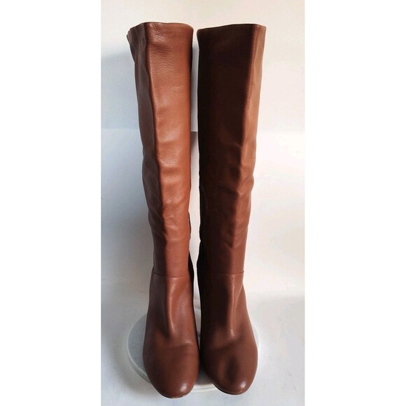 Cole Haan Knee High Tall Riding Boots Size 11 Leather Camel Tan Block Heel Prep - Picture 5 of 11